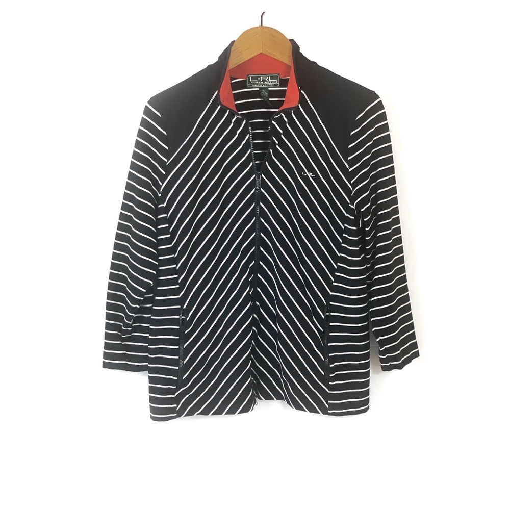 RL Lauren Active Black / White Striped Top